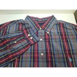 US Polo Assn Mens Shirt 2XL Multicolor Plaid Stretch‎ Button Up Long Sleeve